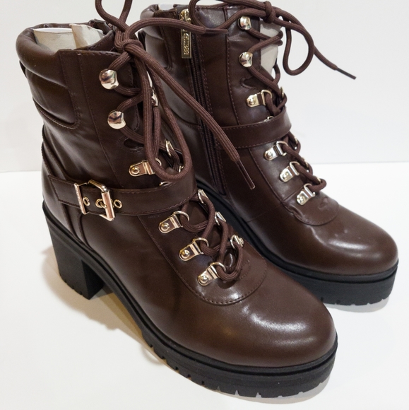 Guess Canaly Lug Sole Block Heel Combat Boots -9 - Picture 3 of 4